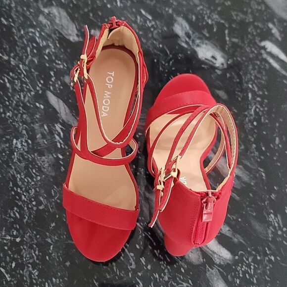 BRAND NEW TOP MODA  LOVELY-1  CRISS-CROSS ANKLE STRAP BLOCK HEELS - Picture 4 of 16